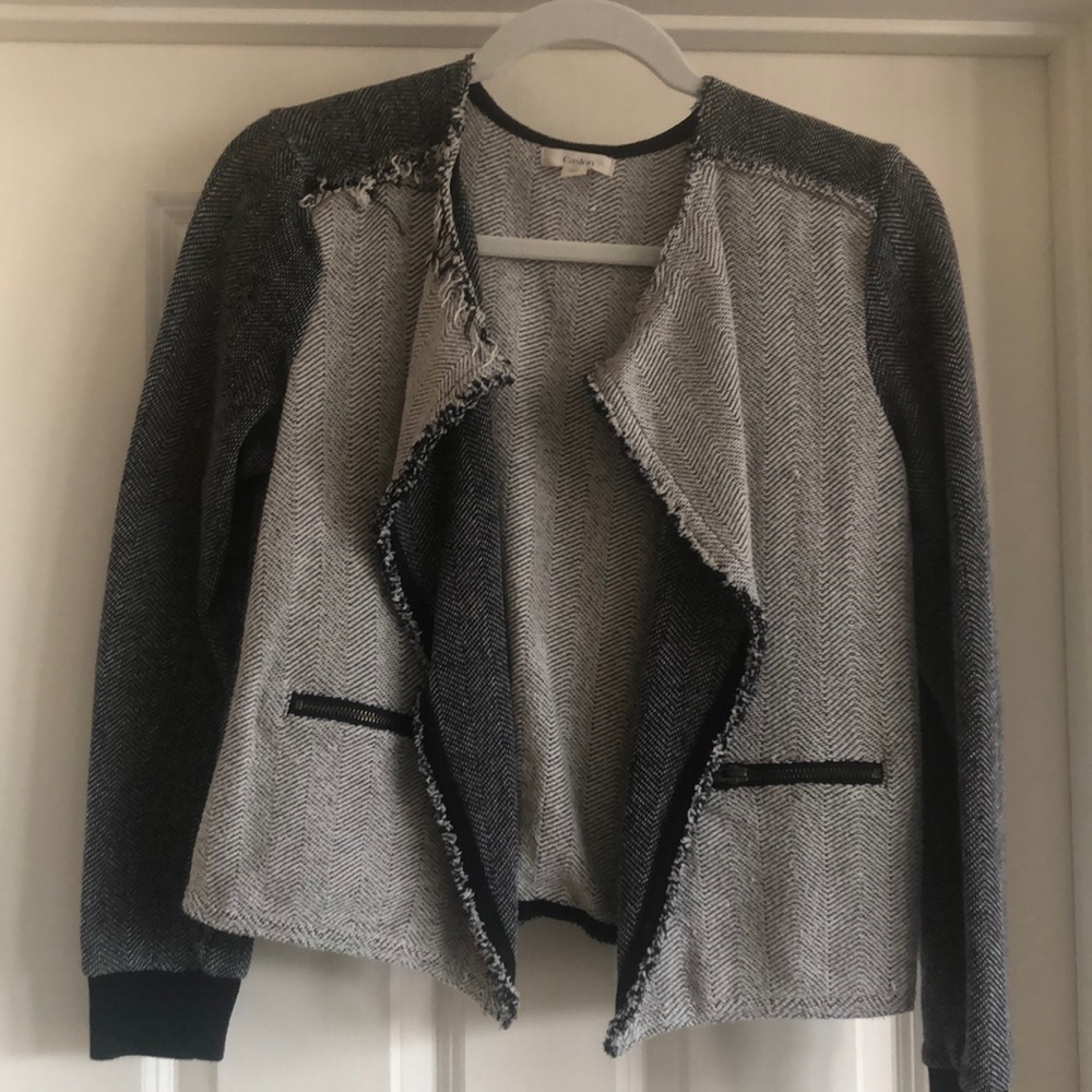 Knit Open Layering Textured Cream/Black Blazer